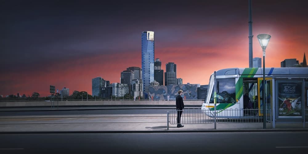 City Tram Evening by Adrian Donoghue — canvas wall art
