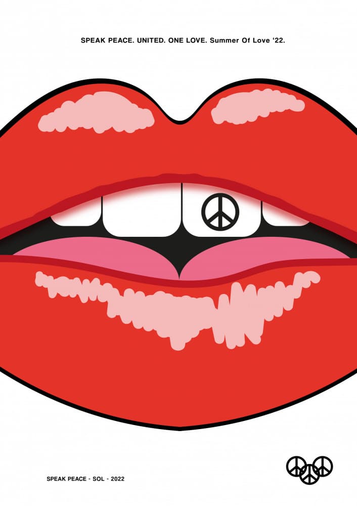 Red Lips Peace Sign by Frances Collett — canvas wall art