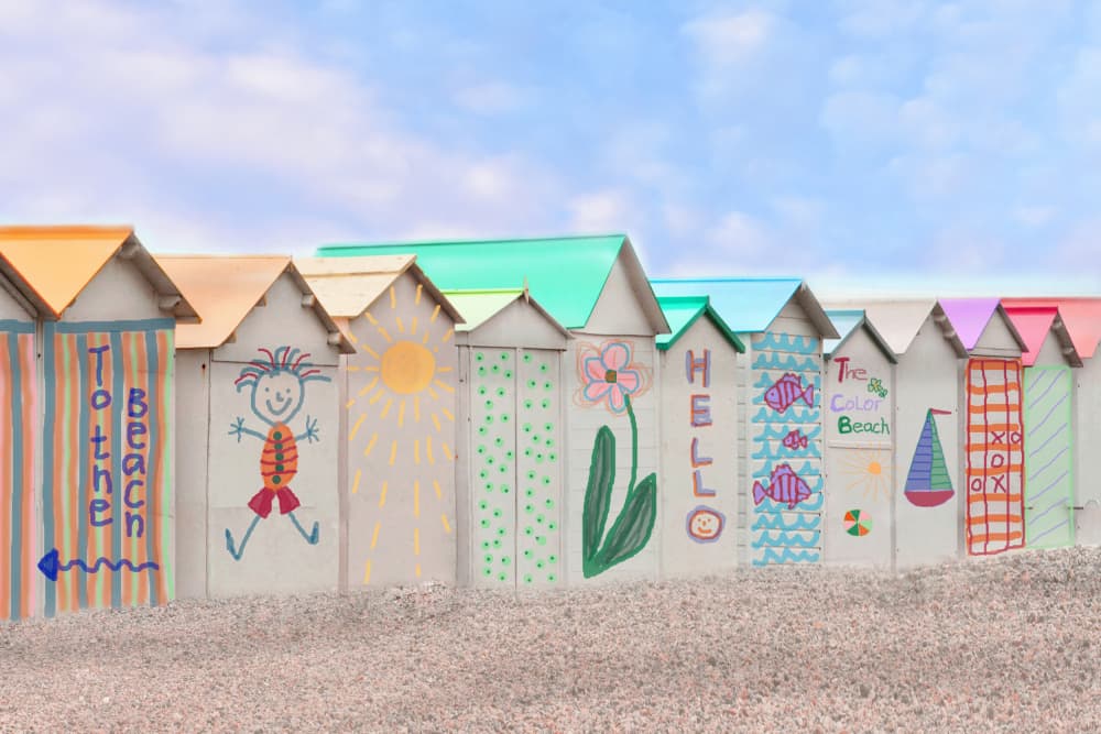 Colorful Beach Huts by Christina Sillen — canvas wall art