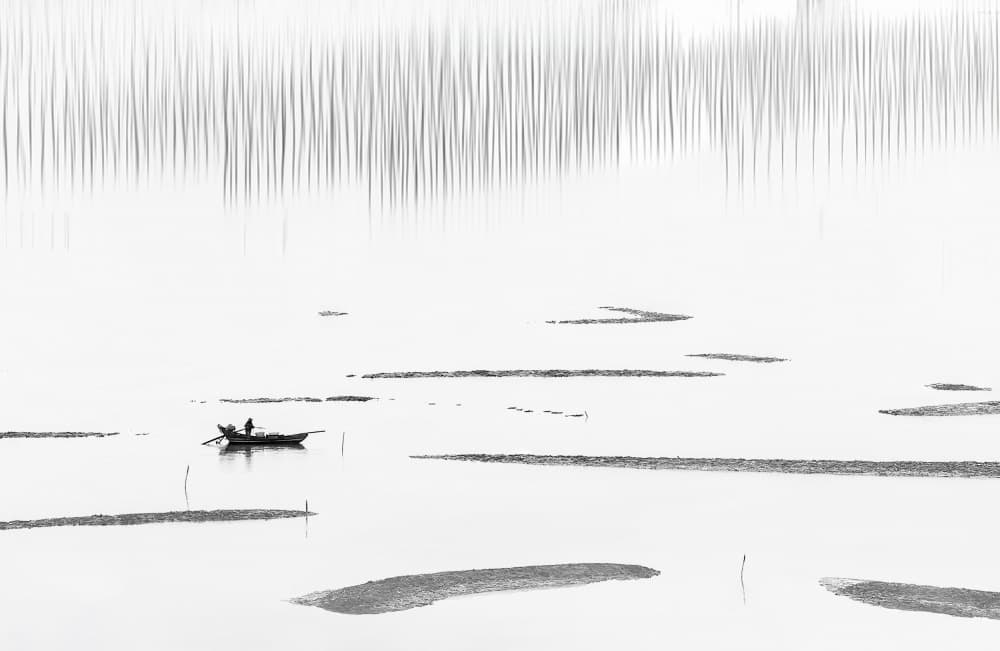 Serene Water Boat by Hongyu Chen — canvas wall art