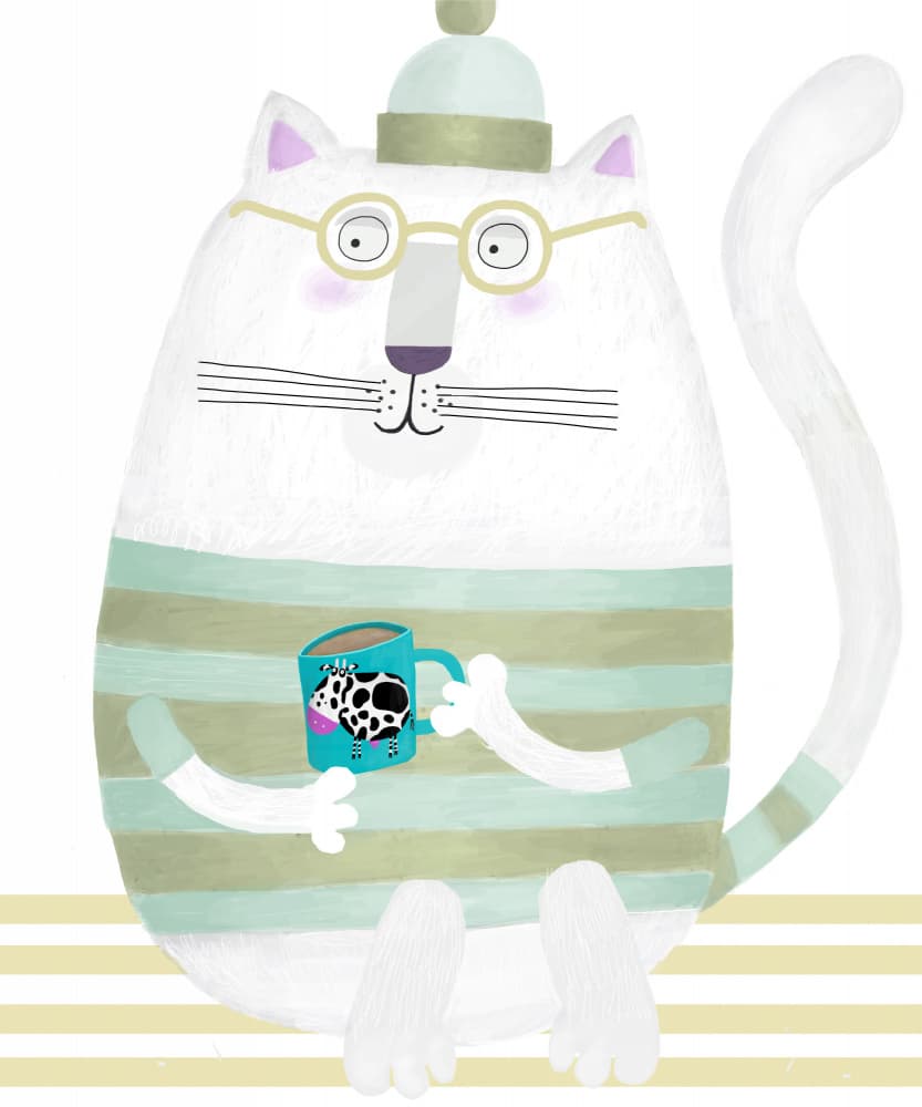 Cozy Cat With Mug by Carla Daly — canvas wall art