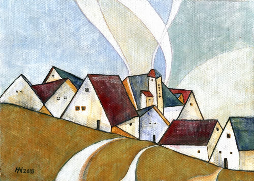 Hillside Village Road by Aniko Hencz — canvas wall art