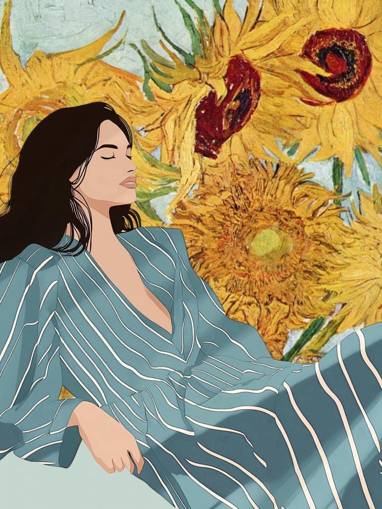 Serene Woman Sunflowers by Mathieu jeuf — canvas wall art