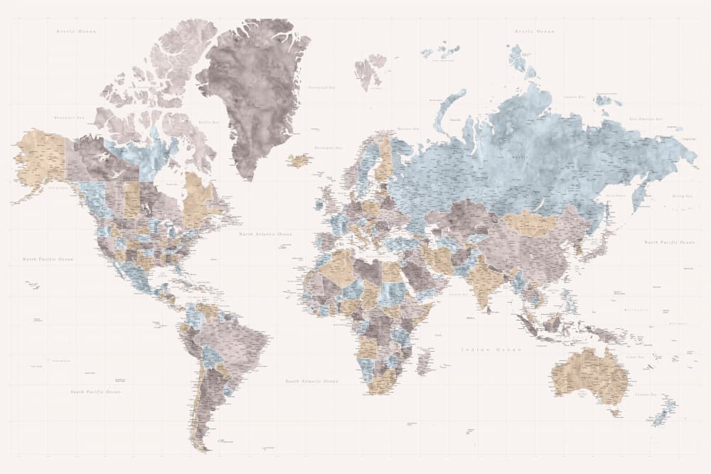 Muted Tones World Map by Rosana Laiz Blursbyai — canvas wall art
