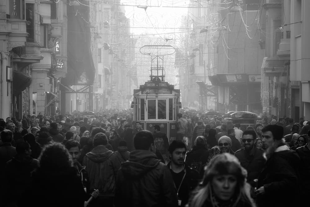 Crowded City Tram by Akira TAKAUE — canvas wall art
