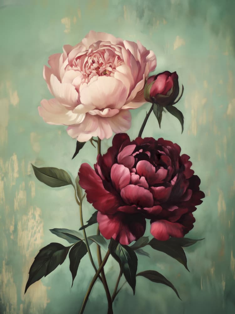 Crimson and Blush Peonies by Annika Persson — canvas wall art