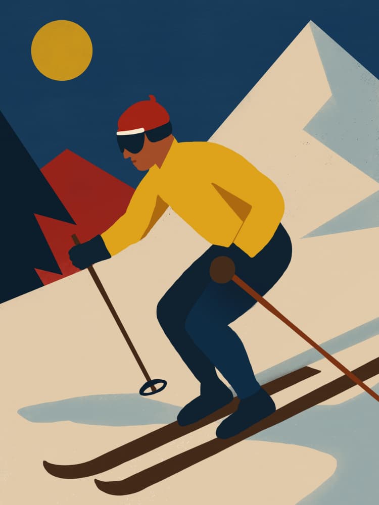Retro Mountain Skier by Little Dean — canvas wall art