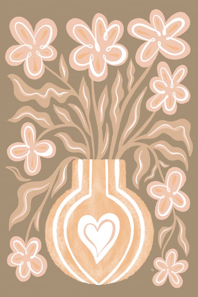 Peach Floral Heart Vase by Martina — canvas wall art