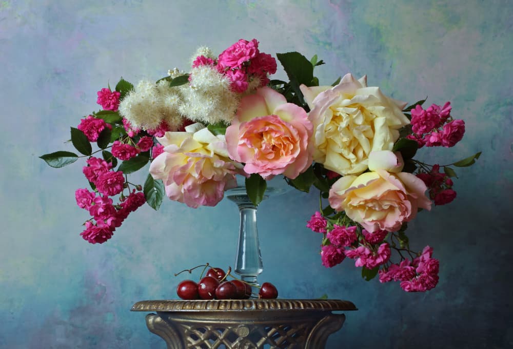 Elegant Roses and Cherries by Andrey Morozov — canvas wall art