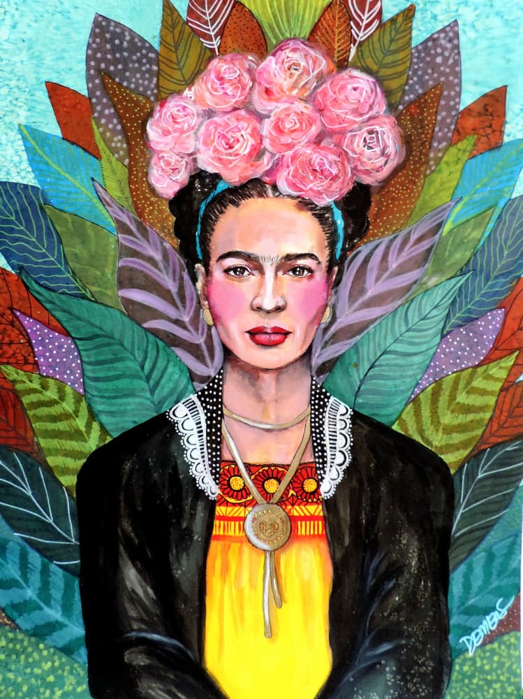 Vibrant Flower Crown Portrait by Sylvie Demers — canvas wall art