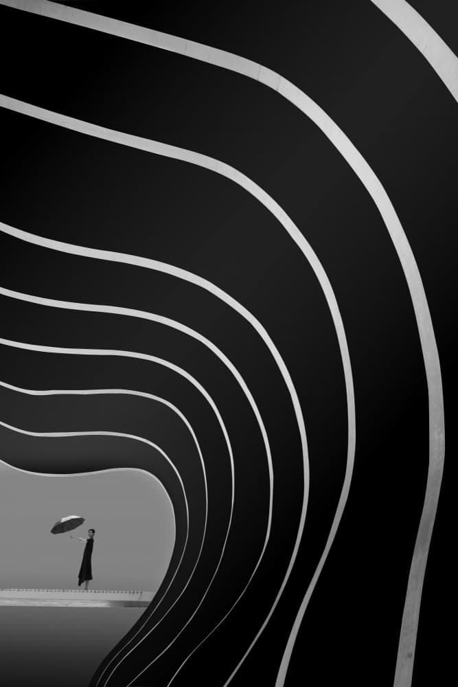 Solitary Figure Curved Architecture by konglingming — canvas wall art
