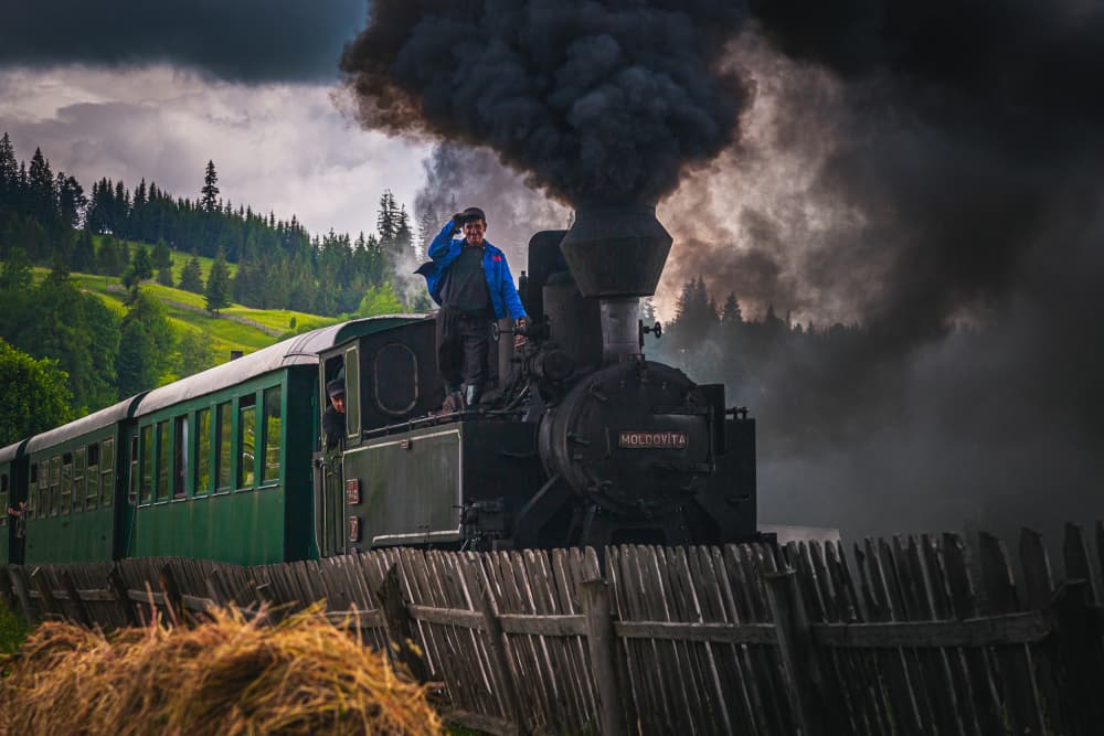 Vintage Mountain Train Journey by Vlad Paulet — canvas wall art