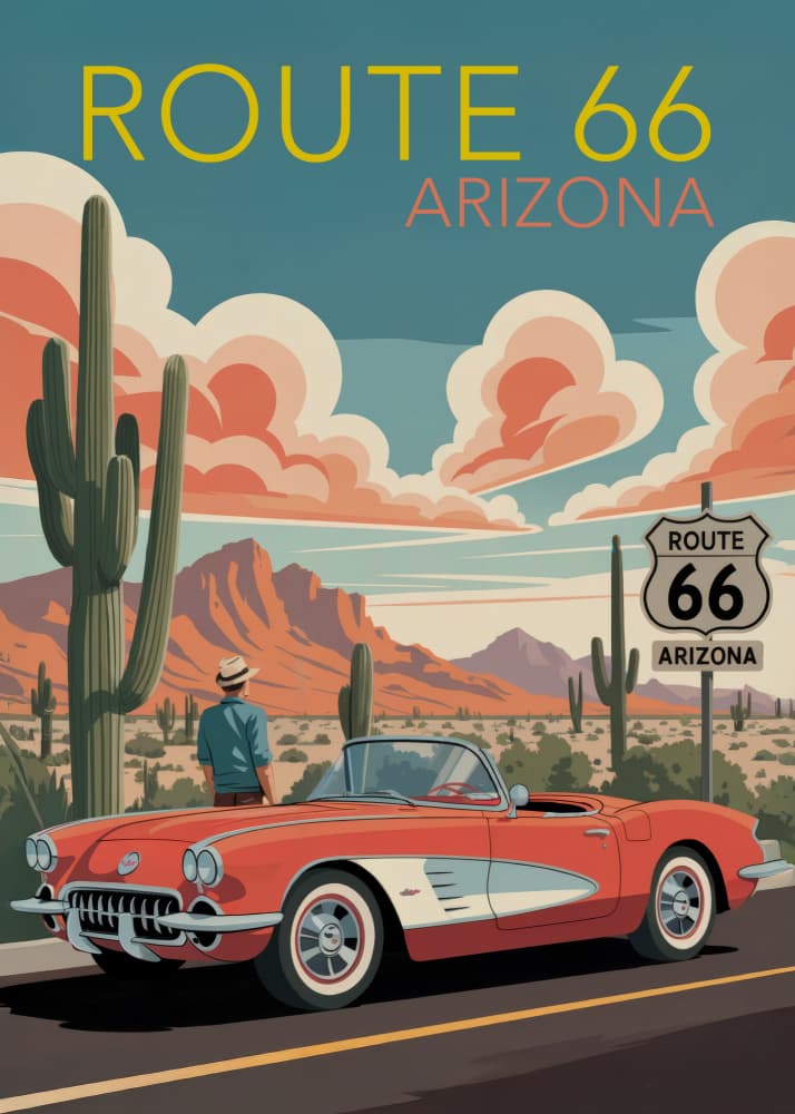 Vintage Route 66 Arizona by Andreas Magnusson — canvas wall art