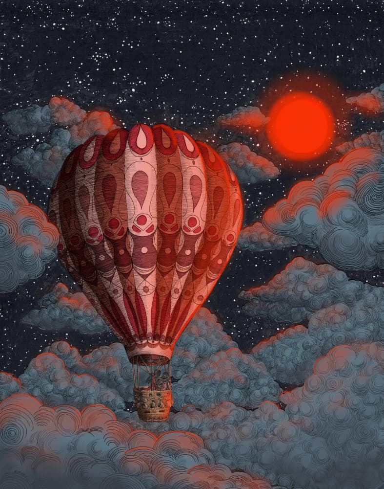 Red Sun Balloon Voyage by EC Mazur — canvas wall art