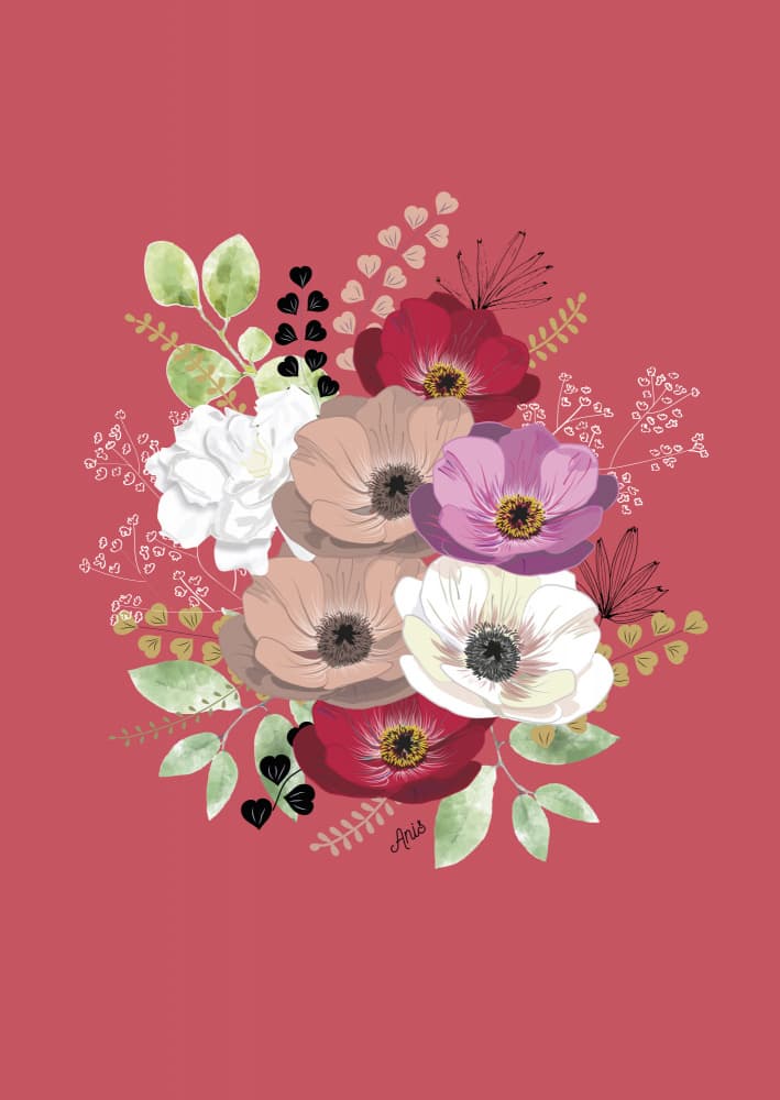 Anemones Floral Bouquet Red by Anis Illustration — canvas wall art