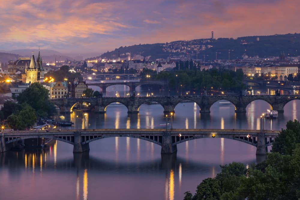 Prague Bridges at Twilight by Melanie Viola — canvas wall art