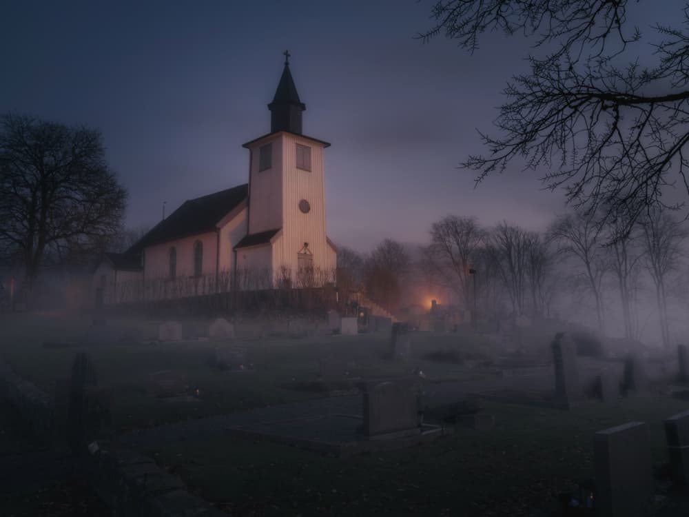Misty Twilight Church by Stefan Gunnarsson — canvas wall art