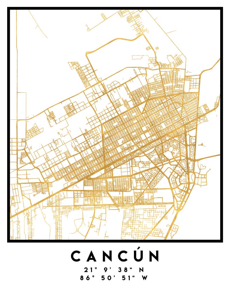 Cancun Golden Map by Emiliano Deificus — canvas wall art