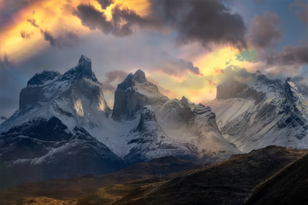 Snowy Peaks Golden Light by Carlos Guevara Vivanco — canvas wall art