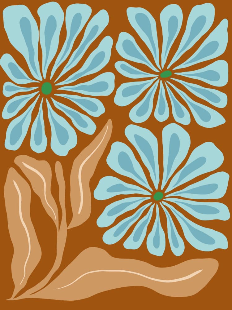 Boho Blue Flowers by Miho Art Studio — canvas wall art
