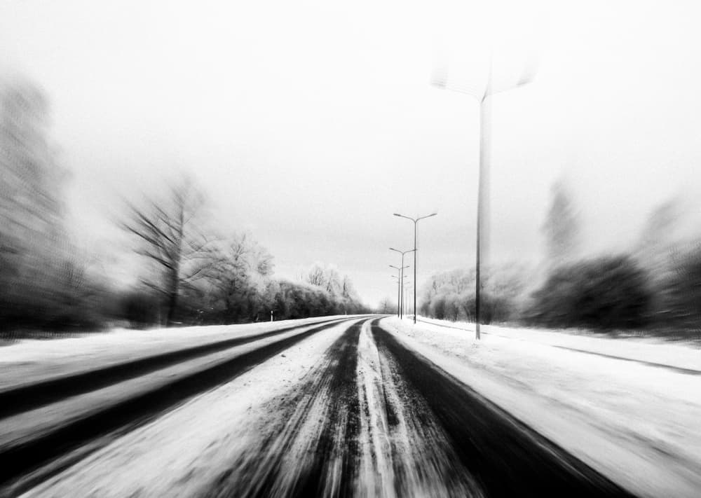 Snowy Road Blur by Ilze Ozola — canvas wall art