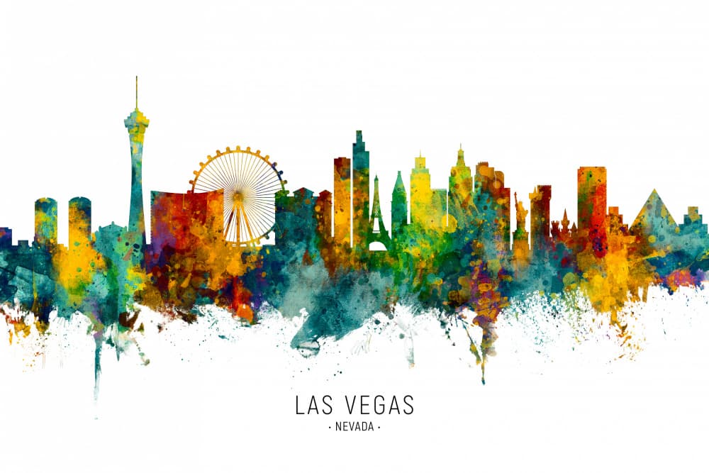 Colorful Las Vegas Skyline by Michael Tompsett — canvas wall art