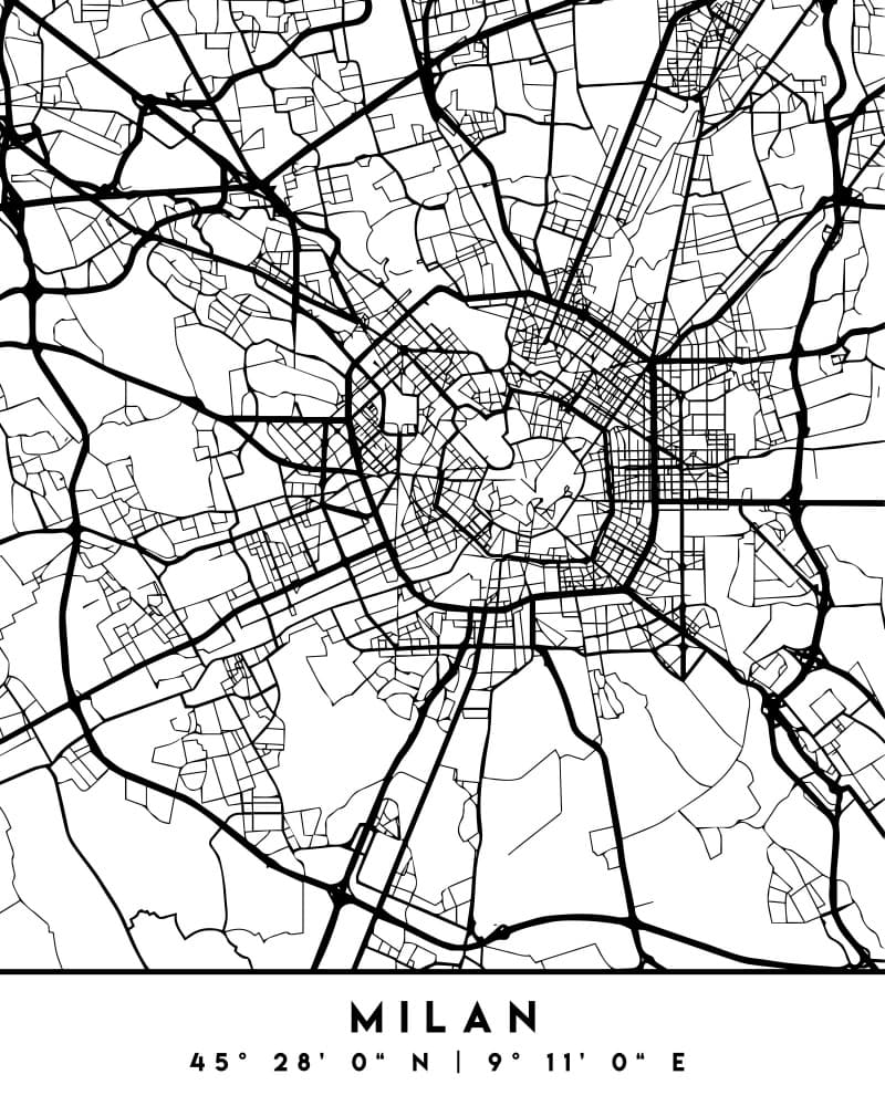 Milan City Road Map by Emiliano Deificus — canvas wall art