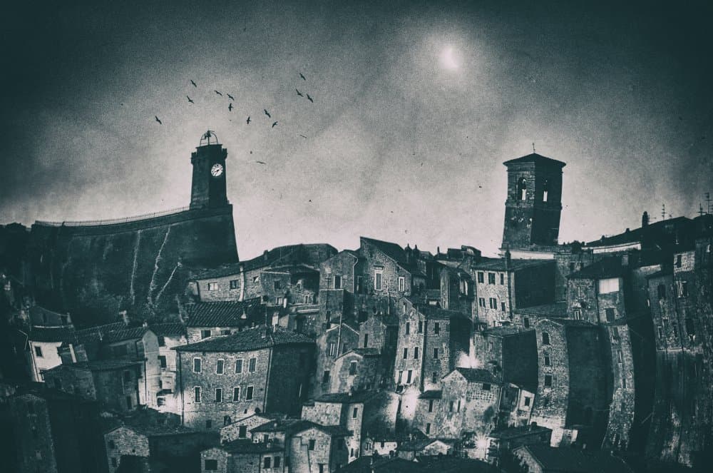 Moody Clock Tower Town by Todor Tanev — canvas wall art