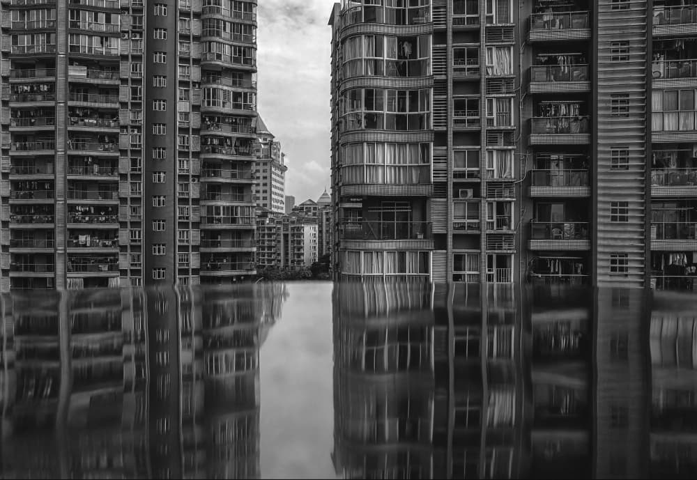 Monochrome City Reflections by YY DB — canvas wall art
