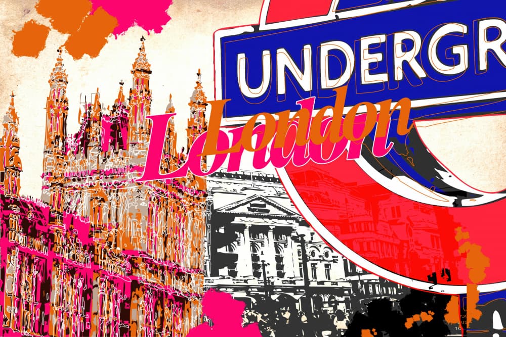 Vibrant London Pop Collage by Rafal Kulik — canvas wall art