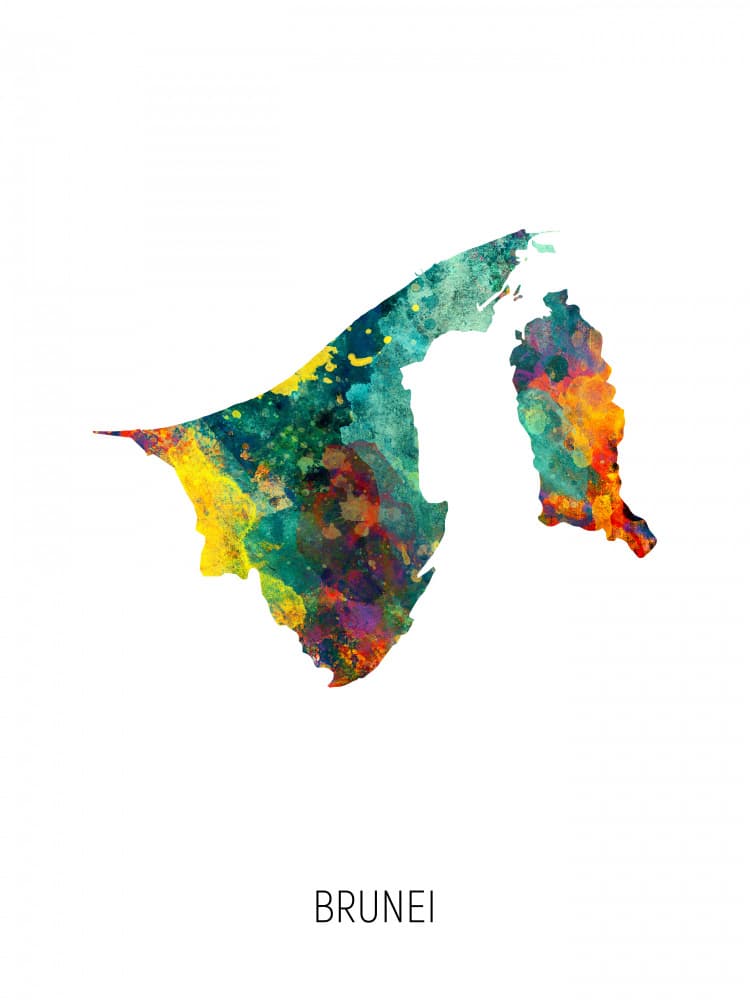 Colorful Brunei Map by Michael Tompsett — canvas wall art
