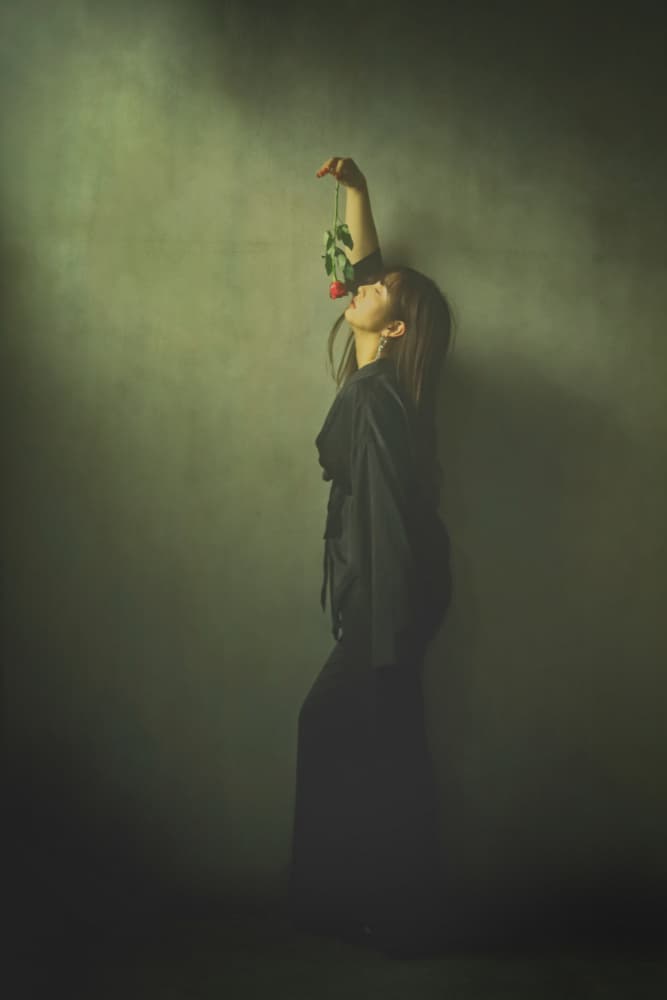 Pensive Woman Red Rose by Blue_Rose — canvas wall art
