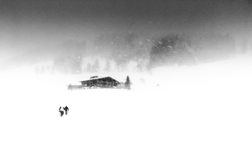 Winter Cabin Blizzard by Stephanie Kleimann — canvas wall art