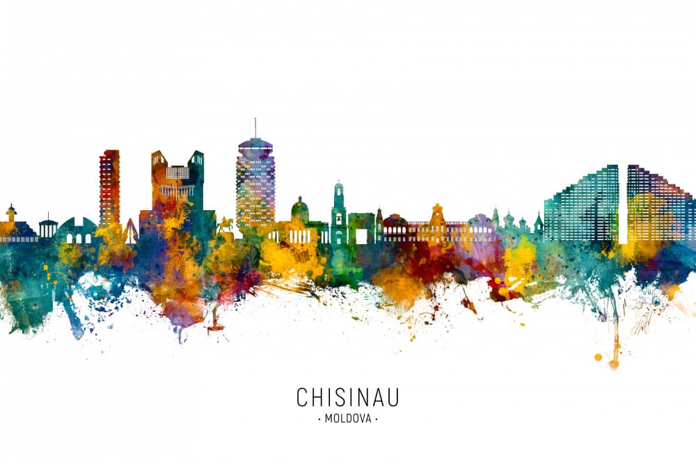 Chisinau Watercolor Skyline by Michael Tompsett — canvas wall art