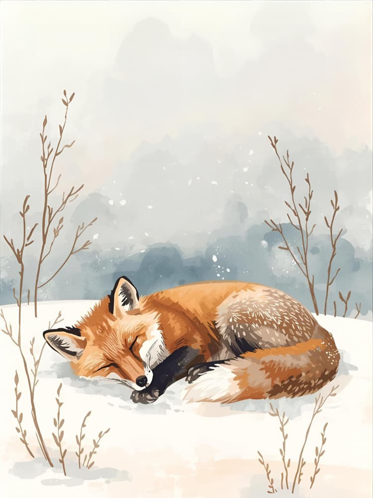 Sleeping Winter Fox by Ohkimiko — canvas wall art
