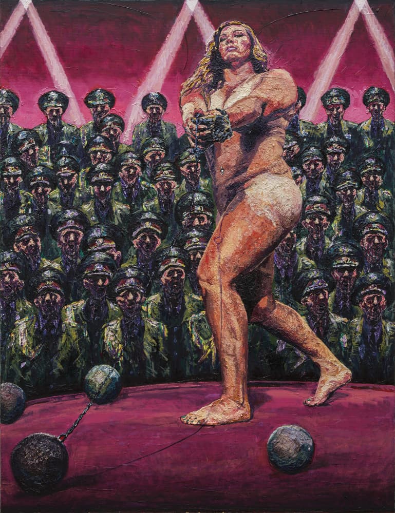 Strongwoman and Military Audience by Anton Terziev — canvas wall art