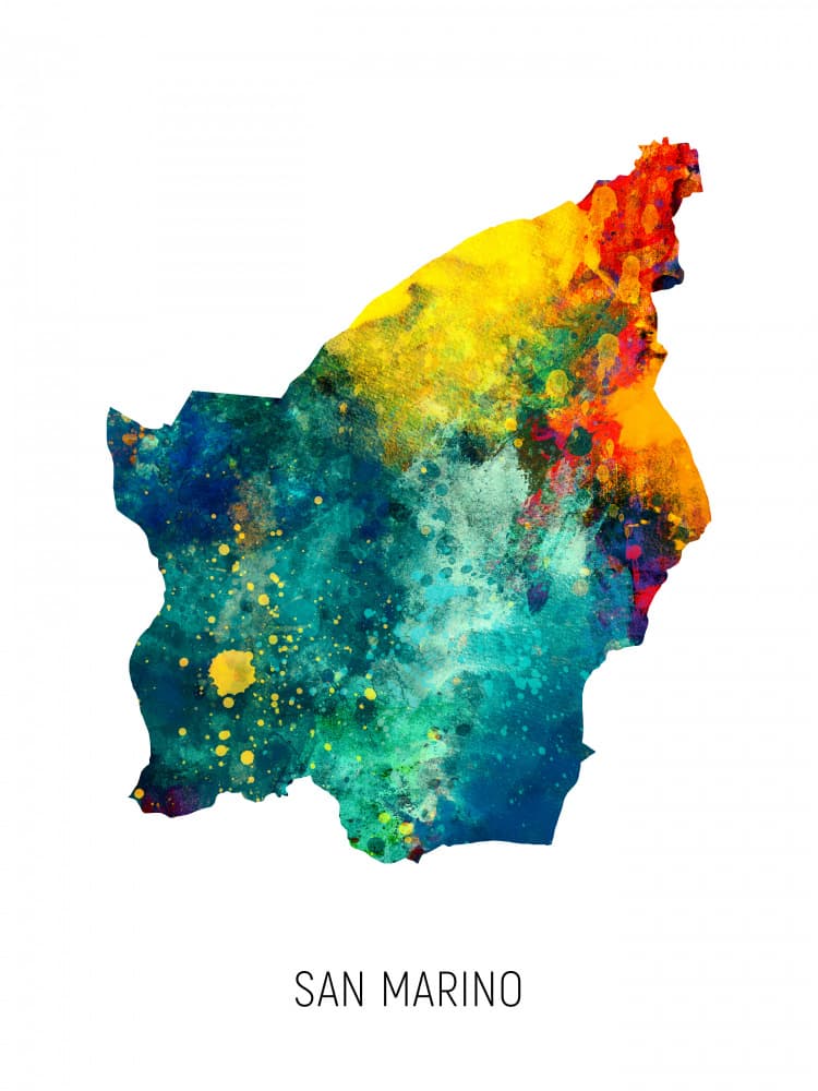 Colorful San Marino Map by Michael Tompsett — canvas wall art