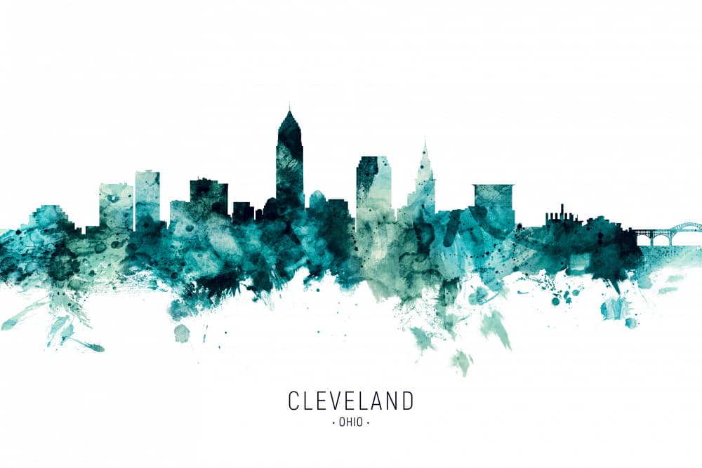 Cleveland Watercolor Skyline by Michael Tompsett — canvas wall art