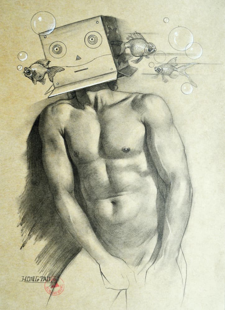 Surreal Box Head Man by Hongtao Huang — canvas wall art