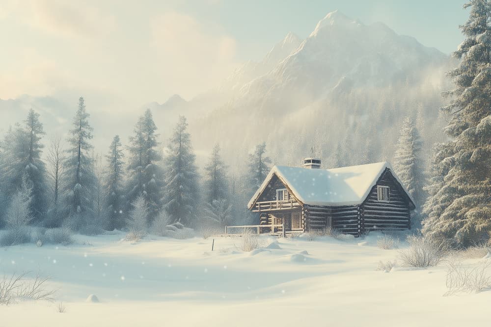 Snowy Mountain Cabin by Pictufy Studio IV — canvas wall art