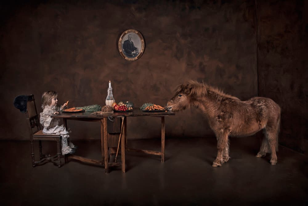 Child and Pony Dinner by Carola Kayen-Mouthaan — canvas wall art