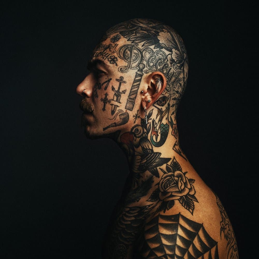 Tattooed Man Profile by Martin Krystynek MQEP — canvas wall art