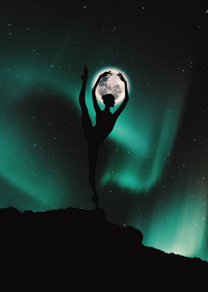 Ballerina Under Northern Lights by Ariz Rab — canvas wall art