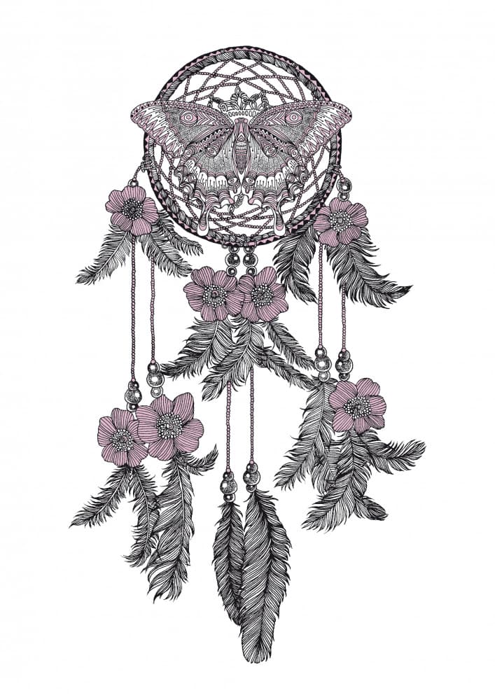 Floral Moth Dreamcatcher by Nicole Bustamante — canvas wall art