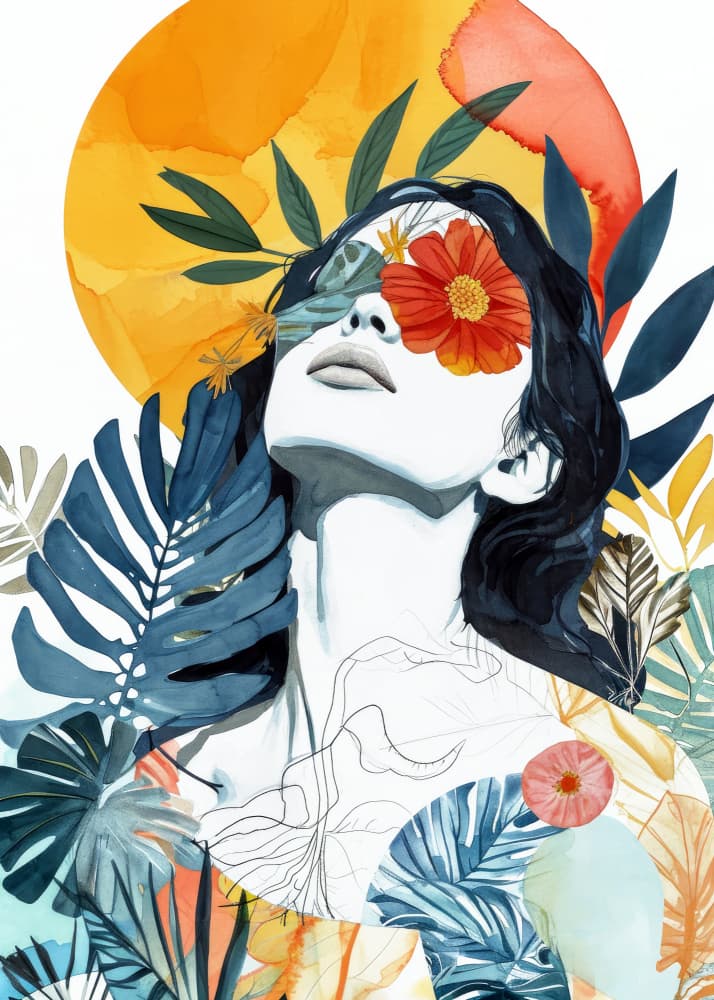Serene Botanical Woman by Justyna Jaszke — canvas wall art