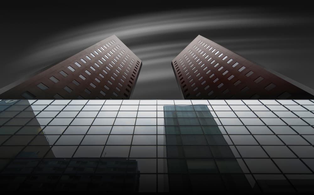 Geometric City Reflections by Shuchuan Liu — canvas wall art