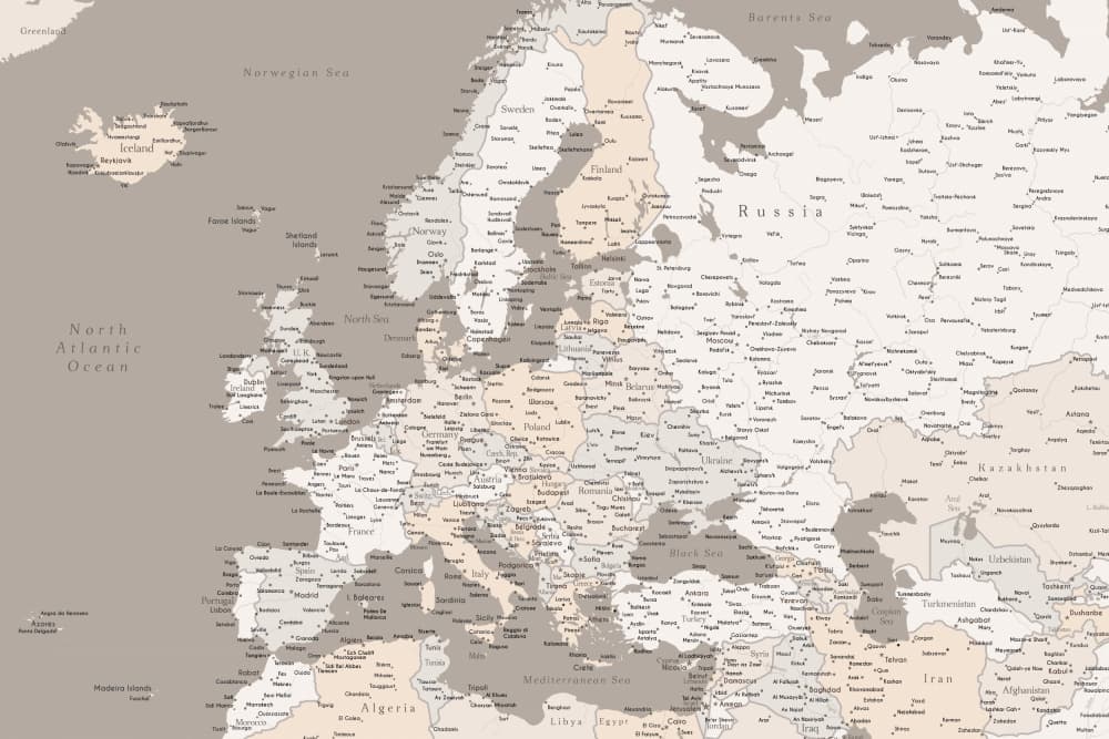Muted Europe Map by Rosana Laiz Blursbyai — canvas wall art