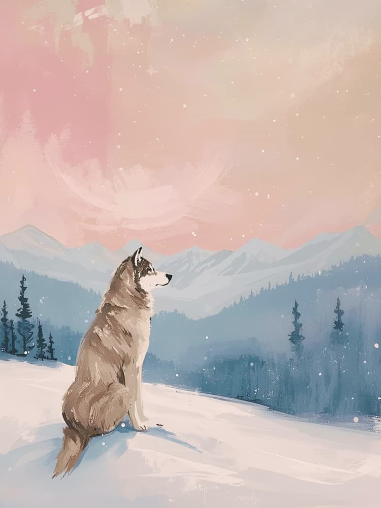 Serene Husky Mountain Sky by Ohkimiko — canvas wall art