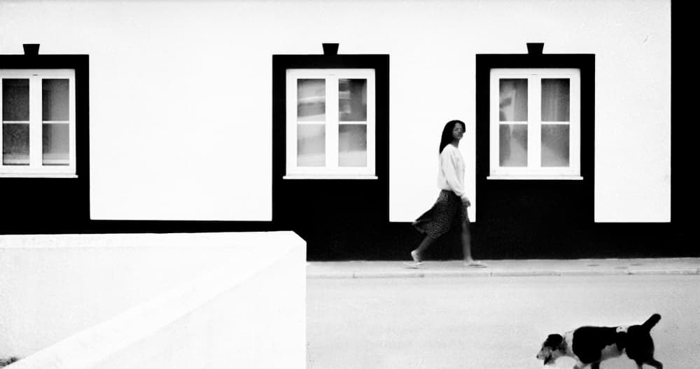 Woman And Dog By Walls by Milena Seita — canvas wall art