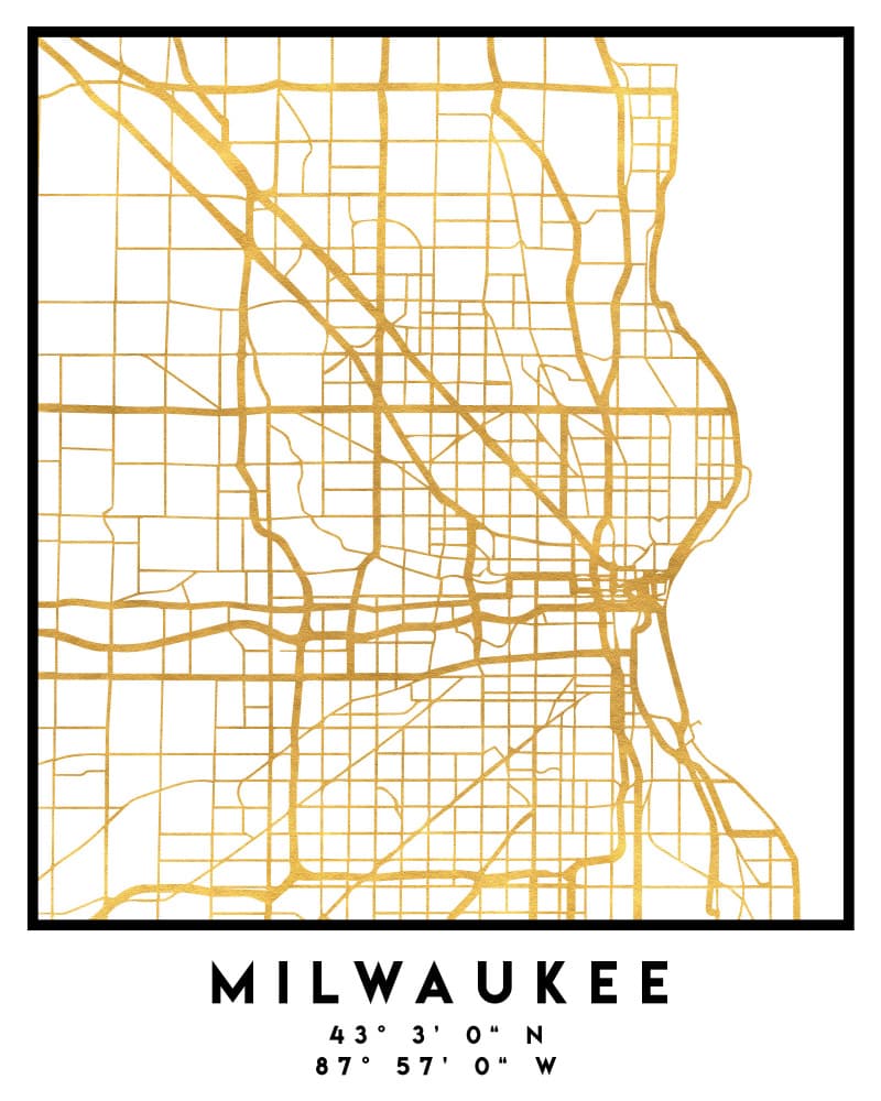 Milwaukee Gold City Map by Emiliano Deificus — canvas wall art